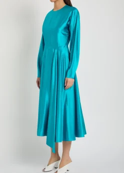 Yelin asymmetric silk midi dress