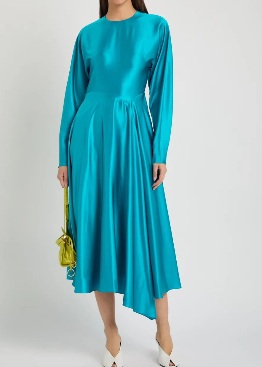Yelin asymmetric silk midi dress
