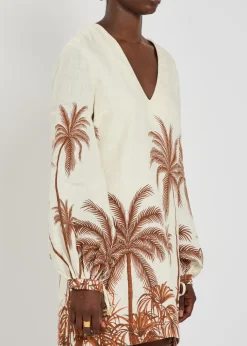 Y el Mar printed linen mini dress