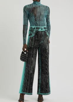 Zahra printed wide-leg knitted trousers