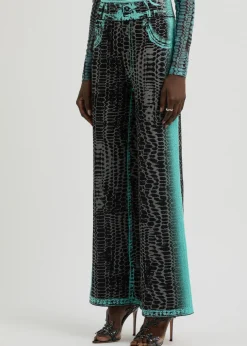 Zahra printed wide-leg knitted trousers