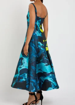 Zelia printed satin-twill midi dress