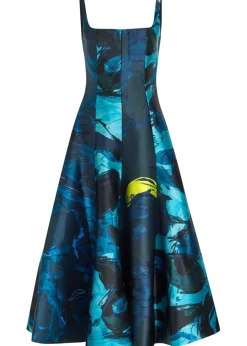 Zelia printed satin-twill midi dress