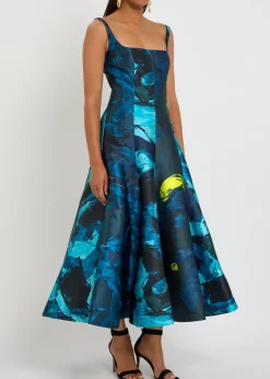 Zelia printed satin-twill midi dress
