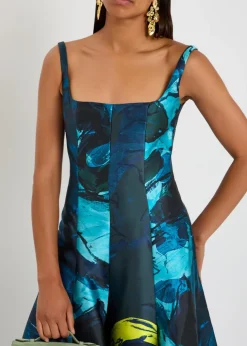 Zelia printed satin-twill midi dress