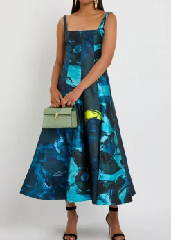 Zelia printed satin-twill midi dress