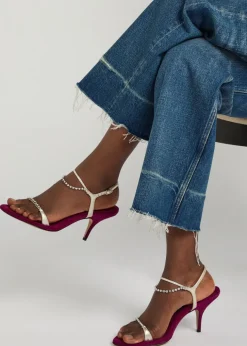 Zia 80 crystal-embellished velvet and metallic leather sandals