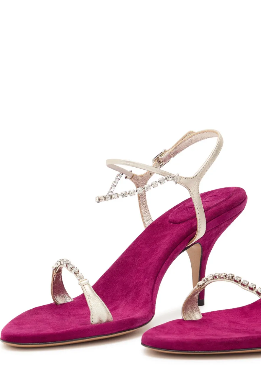 Zia 80 crystal-embellished velvet and metallic leather sandals