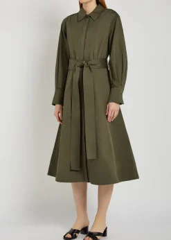 Ziane belted cotton -blend midi shirt dress