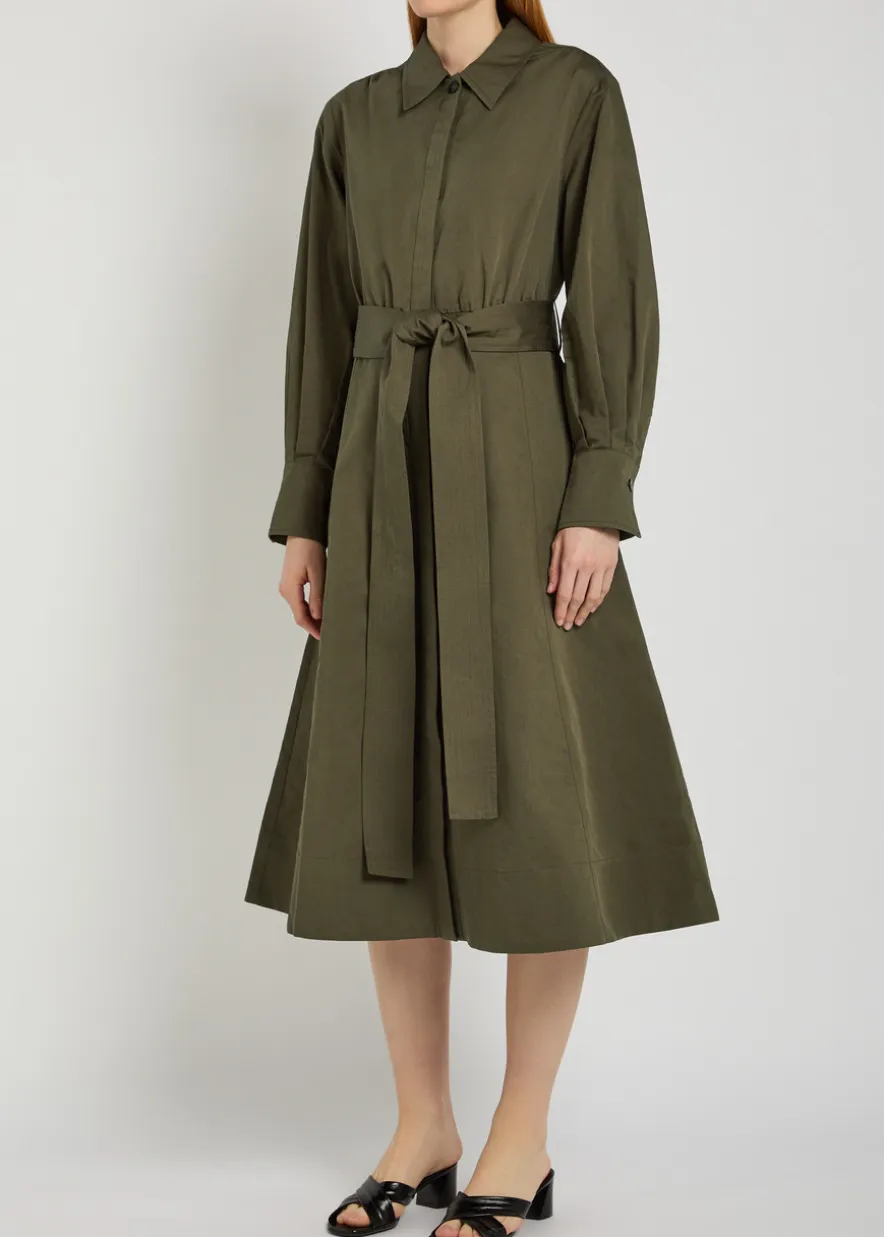 Ziane belted cotton -blend midi shirt dress