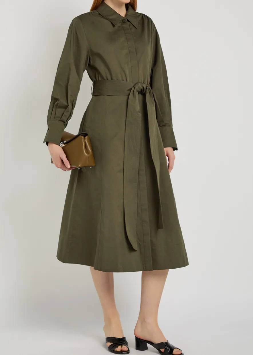 Ziane belted cotton -blend midi shirt dress