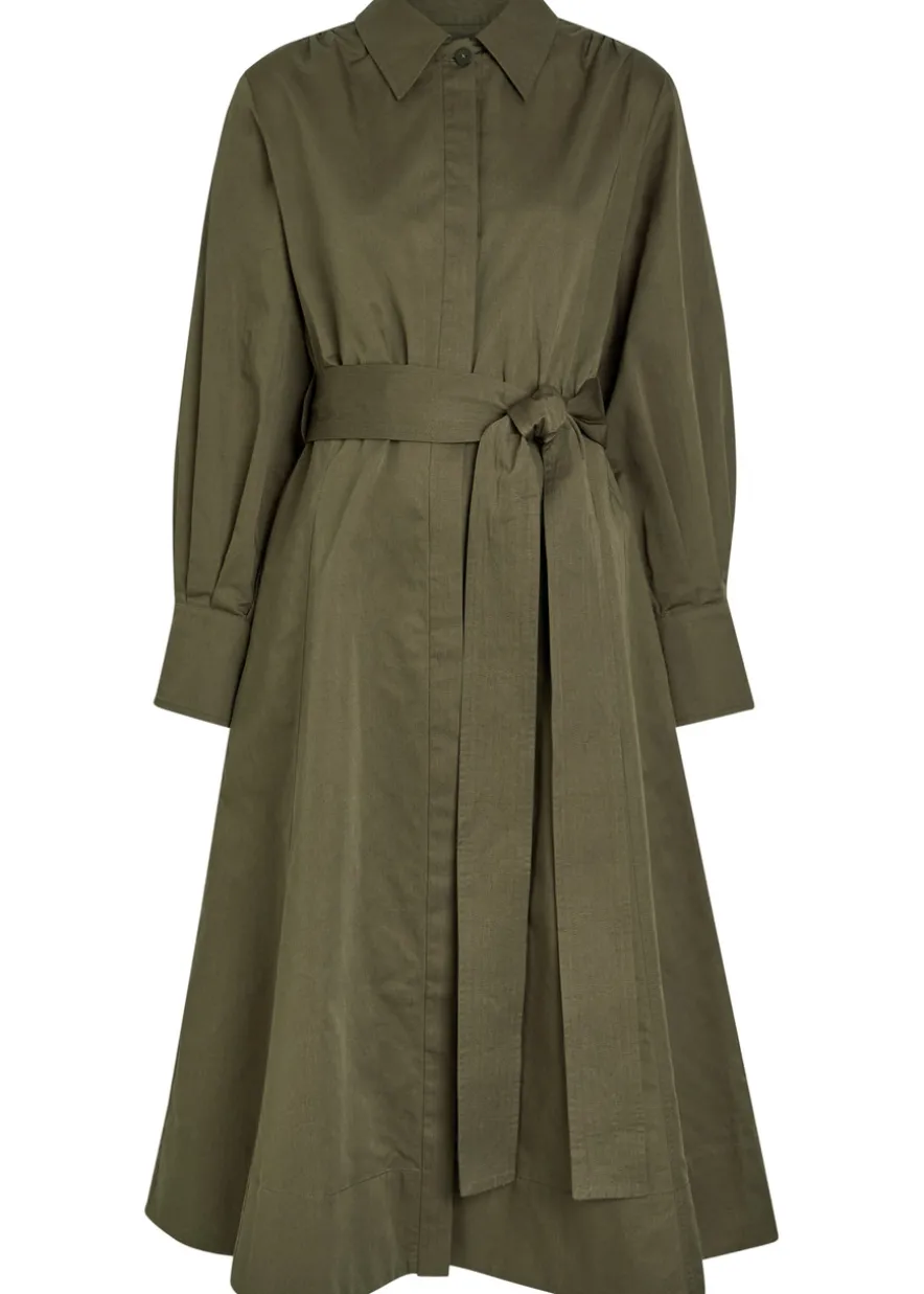 Ziane belted cotton -blend midi shirt dress