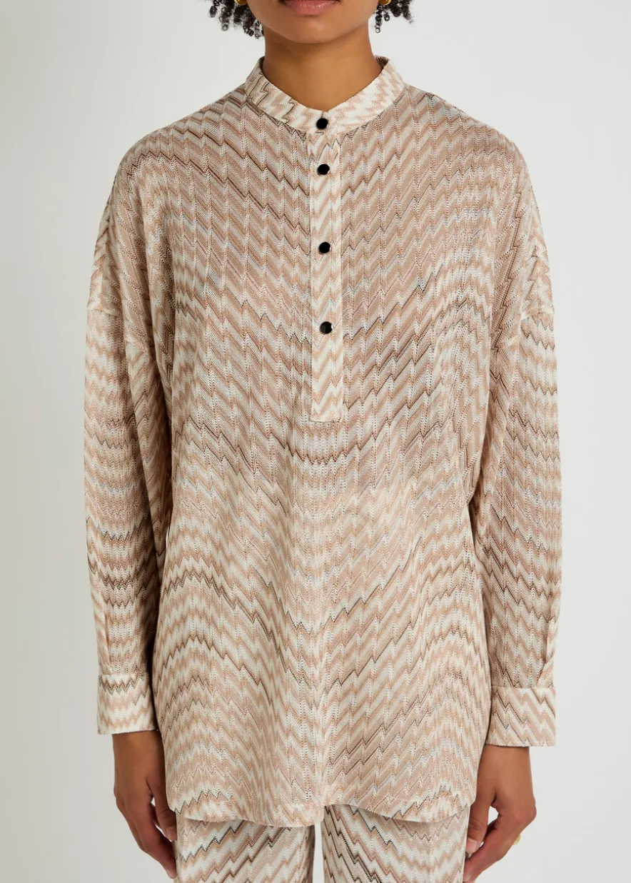 Zigzag fine-knit blouse