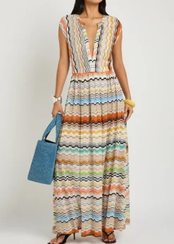 Zigzag fine-knit maxi cover-up dress