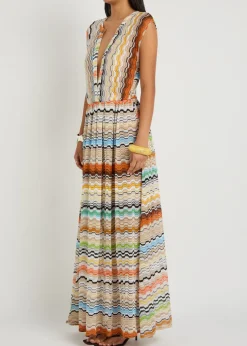 Zigzag fine-knit maxi cover-up dress