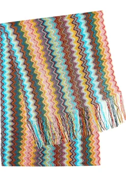 Zigzag fringed fine-knit scarf