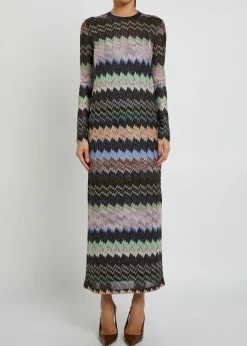 Zigzag-intarsia fine-knit midi dress
