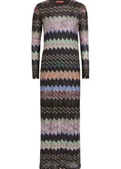 Zigzag-intarsia fine-knit midi dress