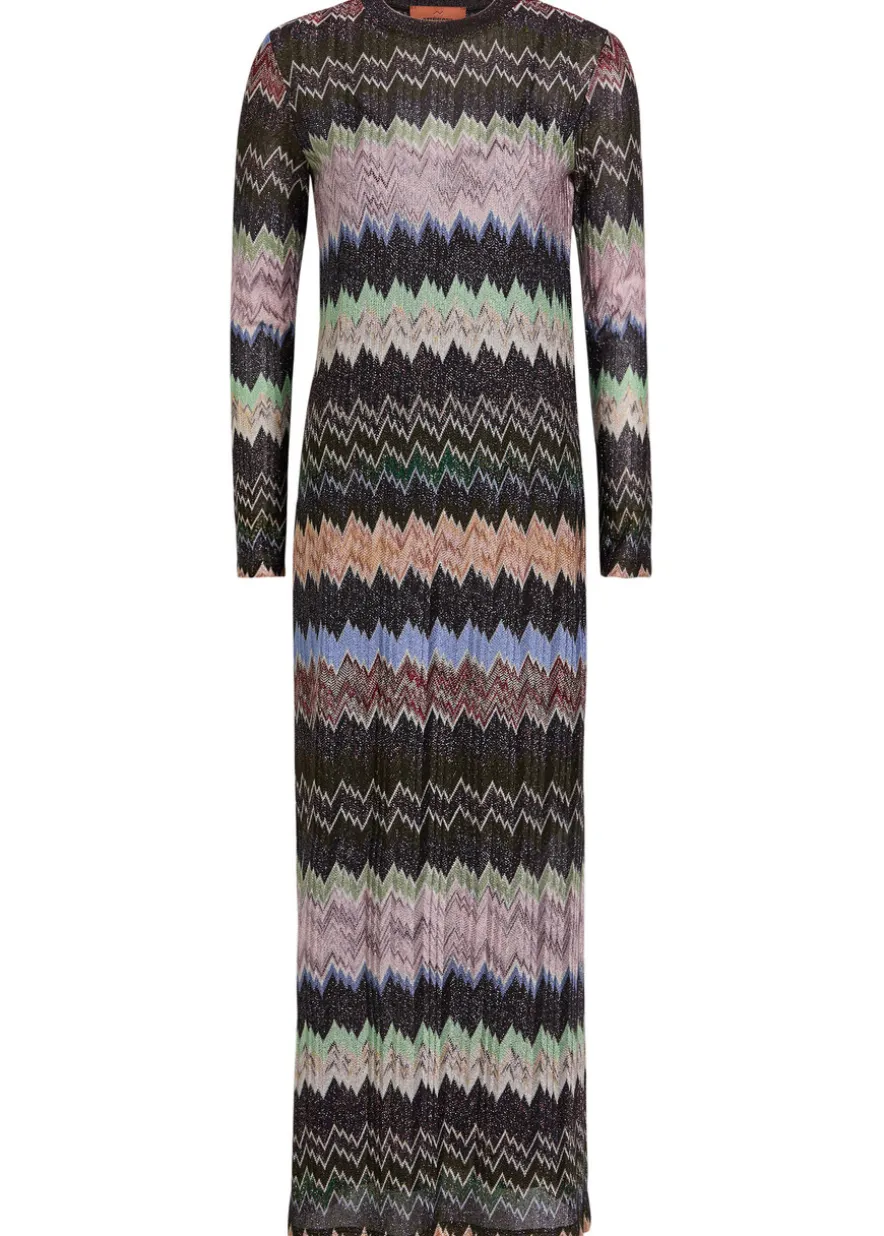 Zigzag-intarsia fine-knit midi dress