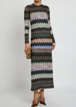 Zigzag-intarsia fine-knit midi dress