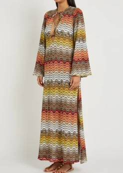 Zigzag metallic-knit maxi cover-up dress