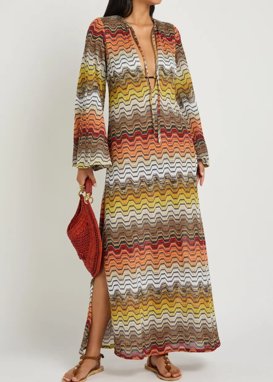 Zigzag metallic-knit maxi cover-up dress