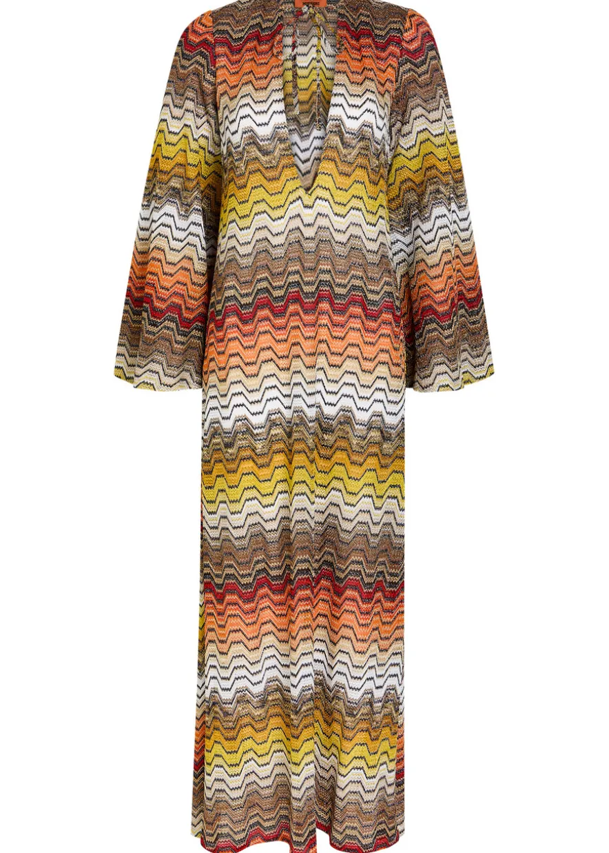 Zigzag metallic-knit maxi cover-up dress