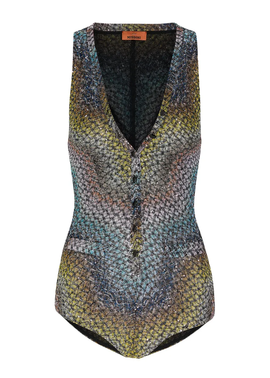 Zigzag metallic-knit swimsuit