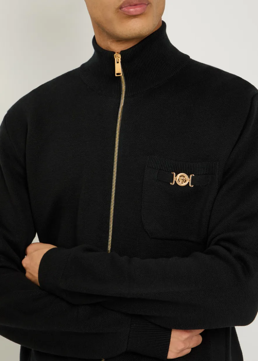 Zip-through cotton and cashmere-blend jumper