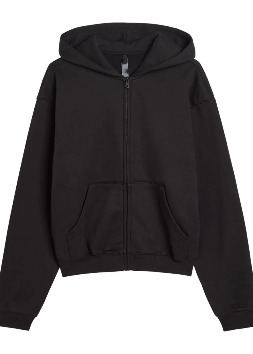 Zip-up cotton-blend hooded sweatshirt