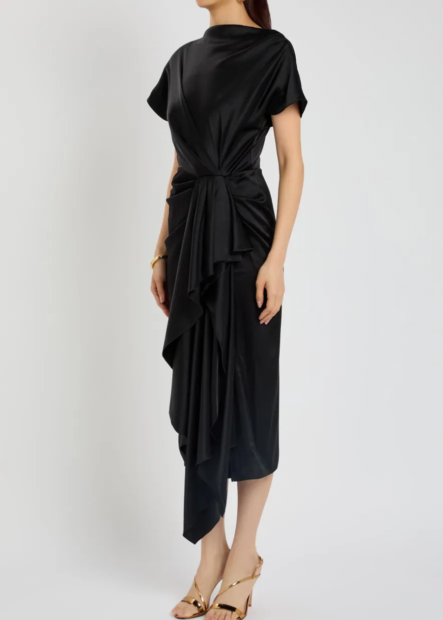Zoa draped asymmetric satin midi dress