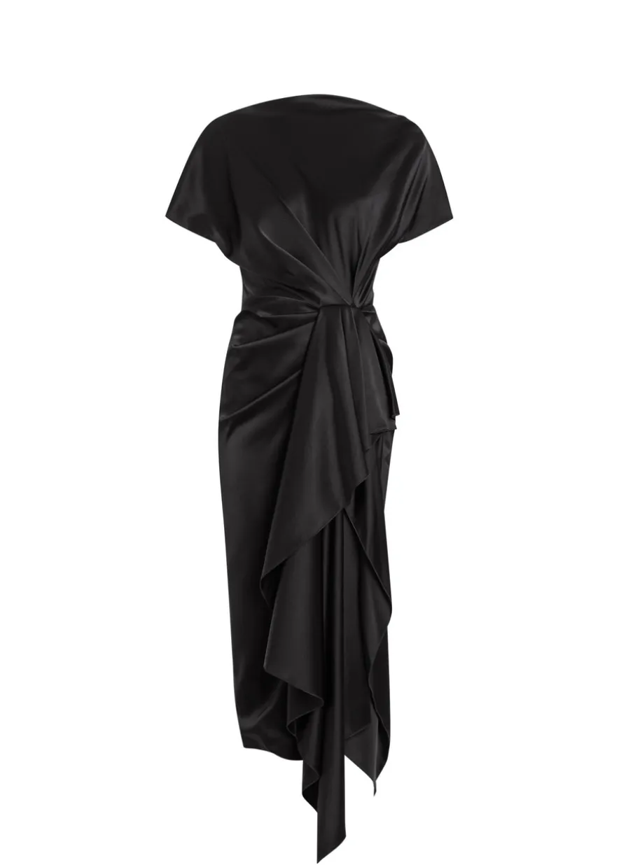 Zoa draped asymmetric satin midi dress