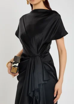 Zoa draped asymmetric satin midi dress