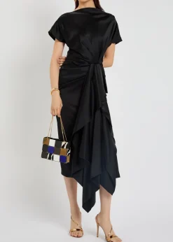 Zoa draped asymmetric satin midi dress
