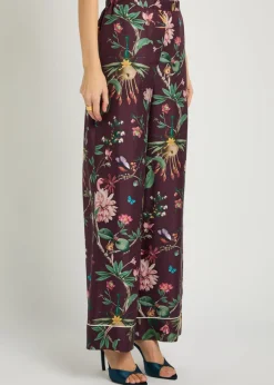 Zooflora printed silk-twill trousers