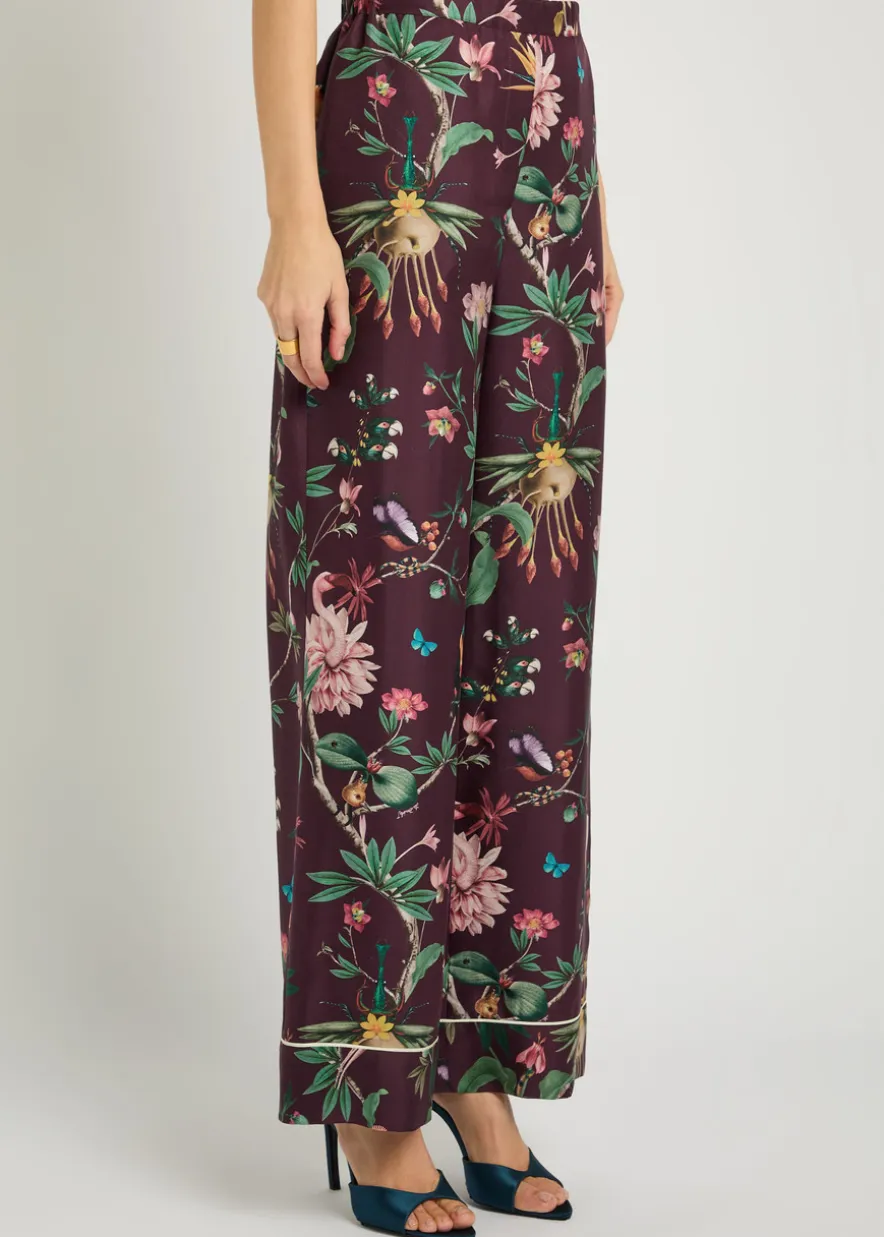 Zooflora printed silk-twill trousers