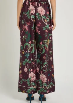 Zooflora printed silk-twill trousers
