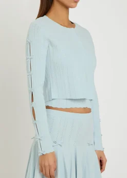 Zoriah bow-appliquéd pointelle-knit cardigan