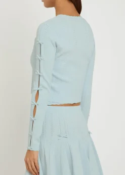 Zoriah bow-appliquéd pointelle-knit cardigan