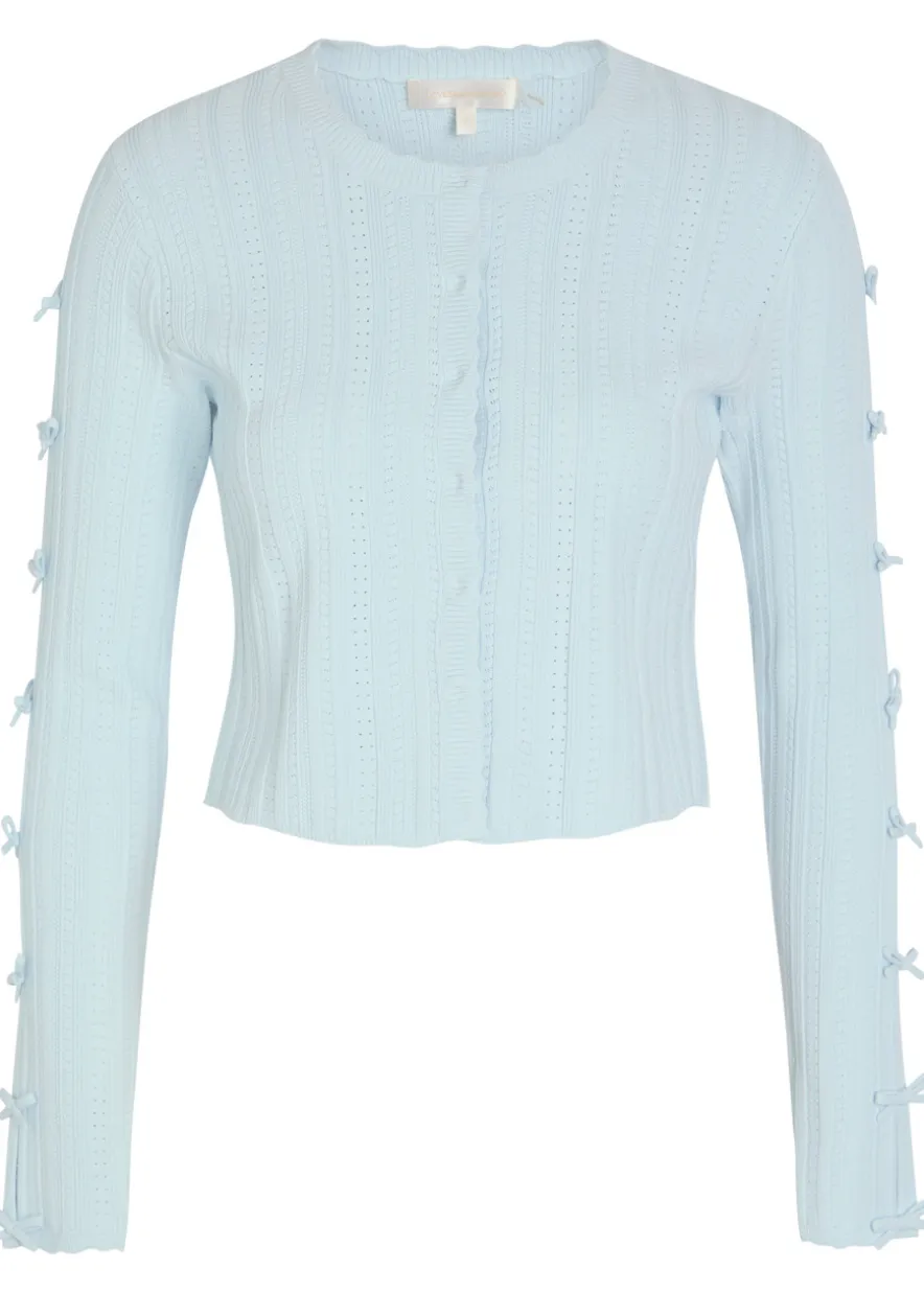 Zoriah bow-appliquéd pointelle-knit cardigan